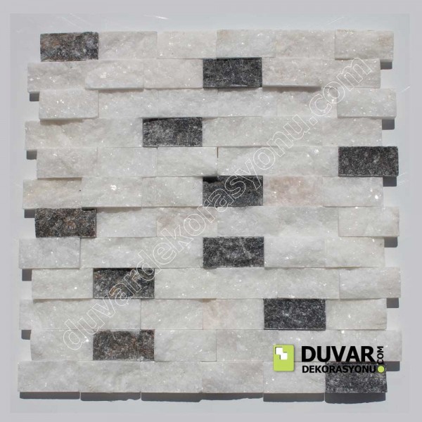 Kristalli Beyaz-Siyah Patlatma Taş 2.5x5 / Keyifli Doğal Taş Duvar Dekorasyonu/ M2 Fiyatı:390 TL