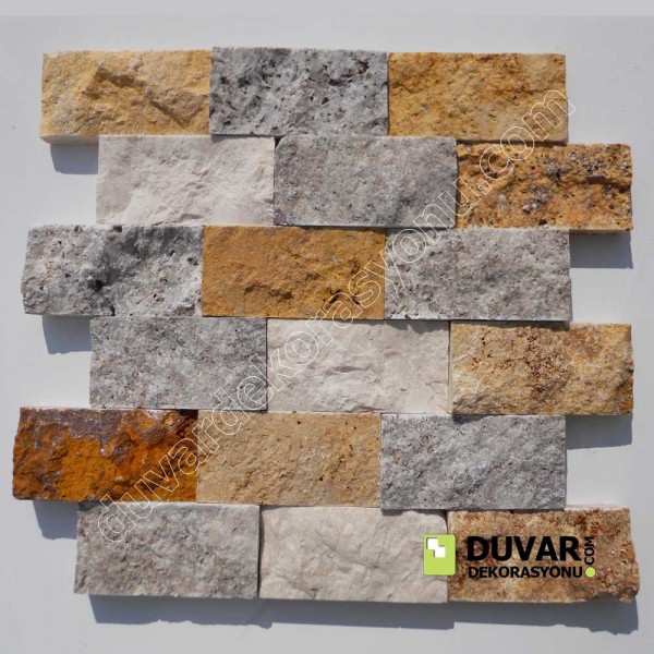 Bej Mermer - Sarı ve Silver Traverten 5x10 cm Patlatma Taş  / M2 Fiyatı:450TL